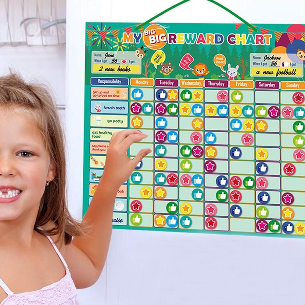2 Sets of Chore Reward Chart Responsibility Chart Daily Routine Star Reward Chart for 2 Kids