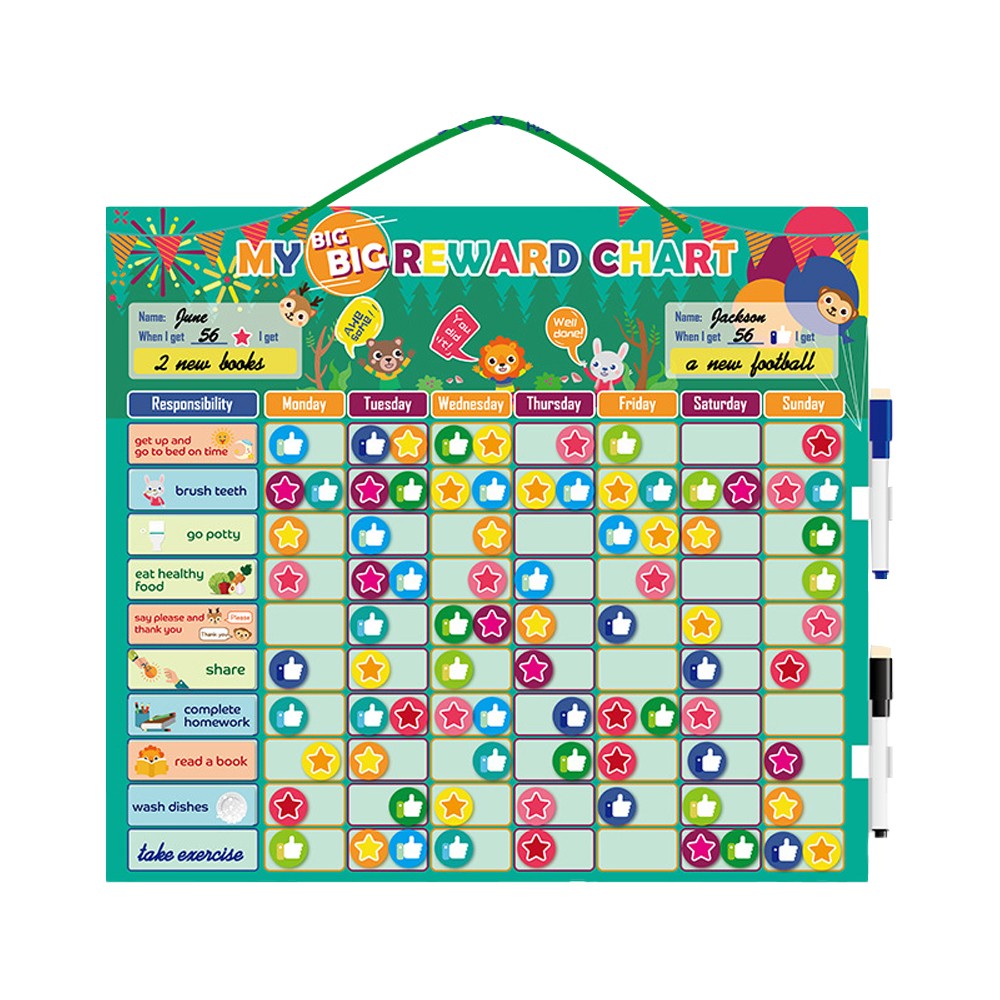 2 Sets of Chore Reward Chart Responsibility Chart Daily Routine Star Reward Chart for 2 Kids