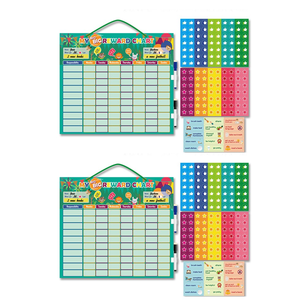 2 Sets of Chore Reward Chart Responsibility Chart Daily Routine Star Reward Chart for 2 Kids
