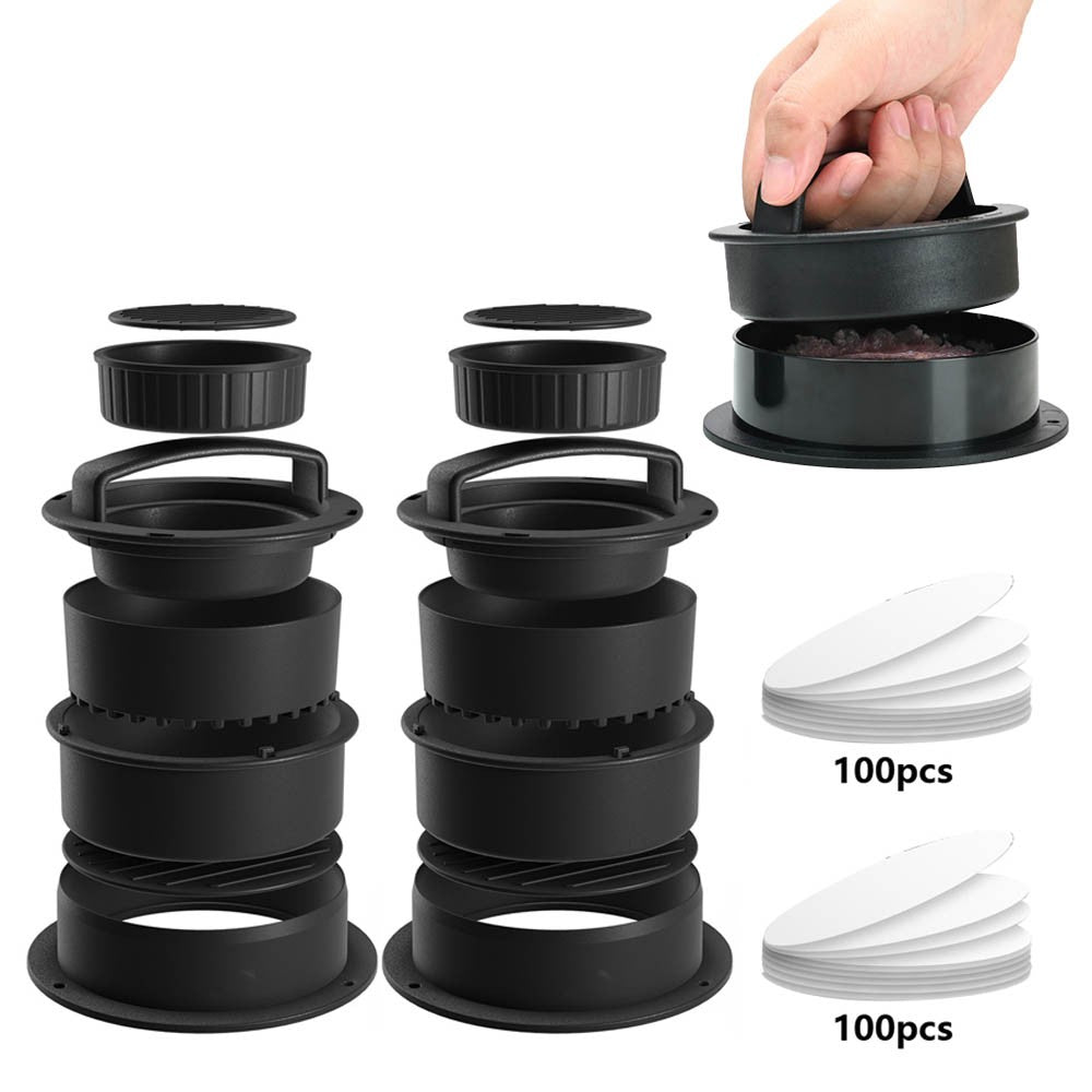 2 X 4-in-1 Burger Press Hamburger Patty Maker Mold Set with 100 Baking Paper