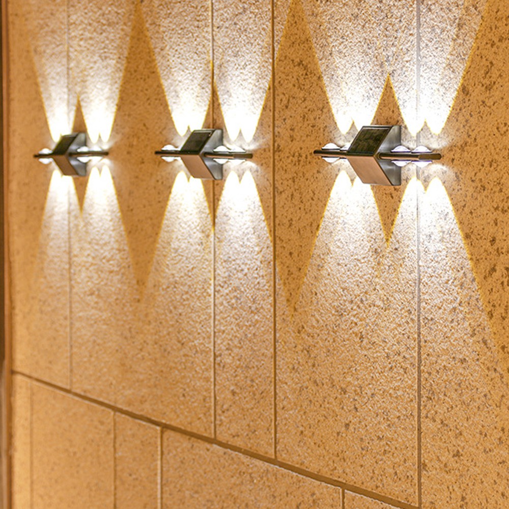 2Pcs Solar Wall Lights Up and Down Light Garden Fence Light Outdoor Decor Light - White Light