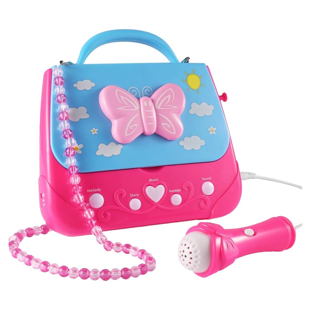 Portable Kids Karaoke Machine Battery Powered Music Player Toy Bag with Microphone Blue