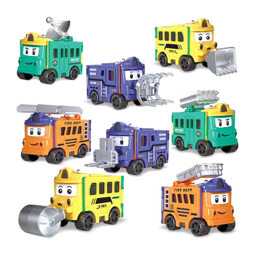 4Pcs Flip Transformable 2-in-1 Engineering Vehicle Sliding Toy Cars For Kids