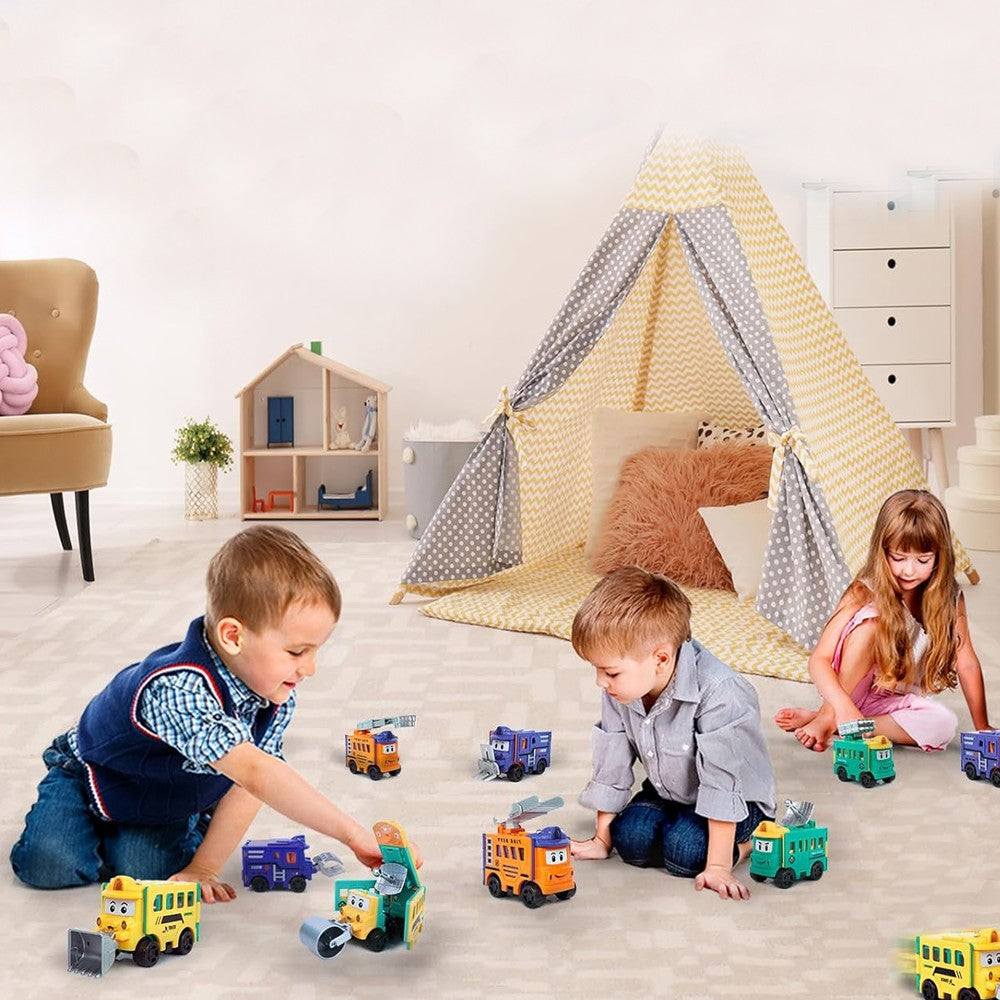 8Pcs Flip Transformable 2-in-1 Engineering Vehicle Sliding Toy Cars For Kids