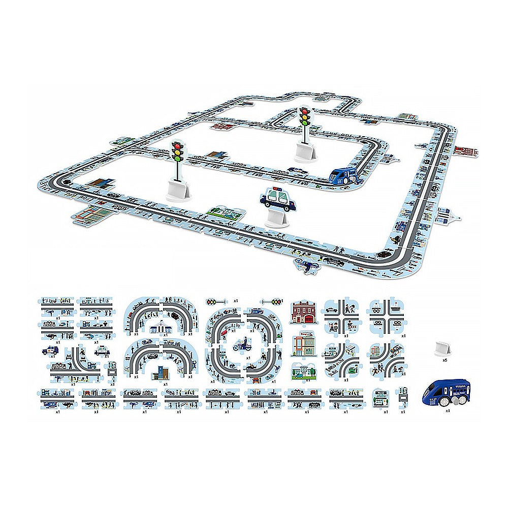 Dark Blue 44-Piece DIY Assembling RailCar Set Puzzle Track Car Toys