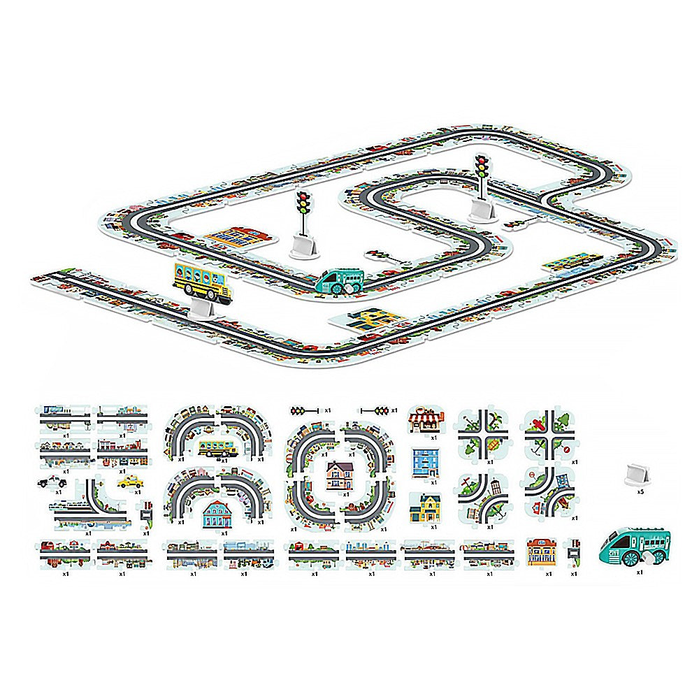 Light Blue 44-Piece DIY Assembling RailCar Set Puzzle Track Car   Toys
