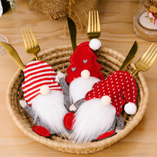3Pcs Christmas Gnome Tableware Holder Silverware Holders Set Spoon Fork Bags