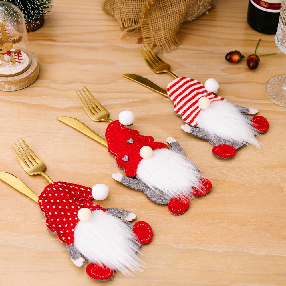3Pcs Christmas Gnome Tableware Holder Silverware Holders Set Spoon Fork Bags