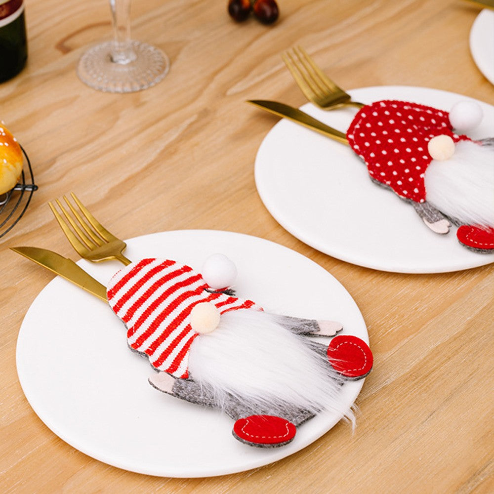 3Pcs Christmas Gnome Tableware Holder Silverware Holders Set Spoon Fork Bags