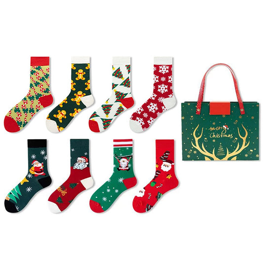 8 Pairs of Christmas Socks Mixed Color Cotton Socks with Packing Box - Set 2