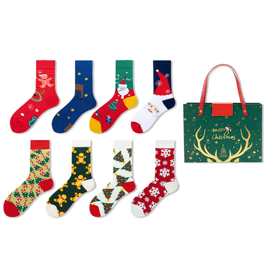 8 Pairs of Christmas Socks Mixed Color Cotton Socks with Packing Box - Set 3