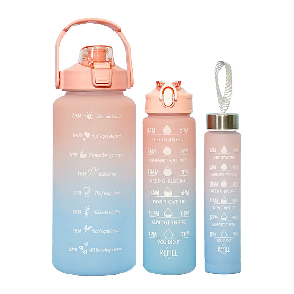 3-Piece Transparent Motivational Water Bottles with Time Markings - Pink