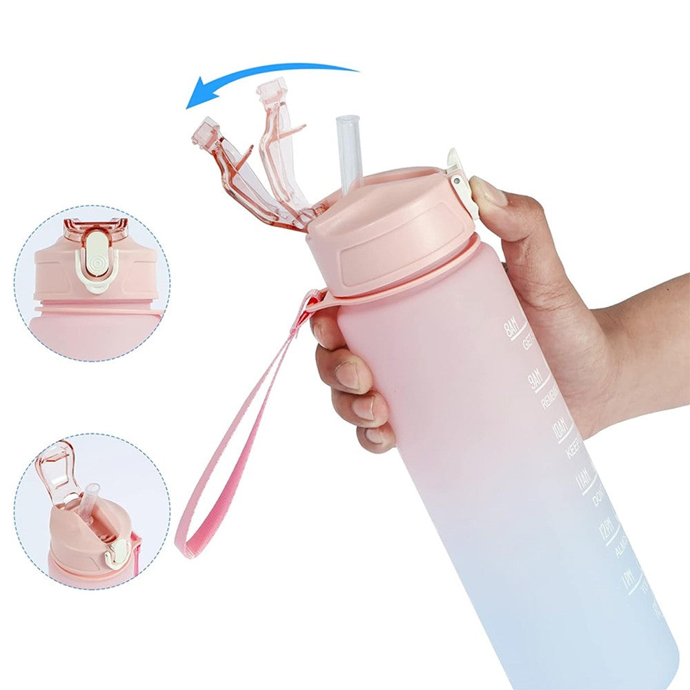 3-Piece Transparent Motivational Water Bottles with Time Markings - Pink