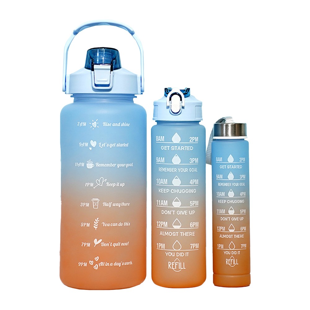 3-Piece Transparent Motivational Water Bottles with Time Markings - Orange