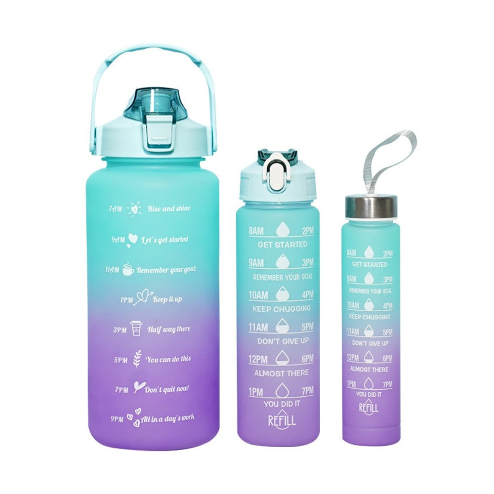 3-Piece Transparent Motivational Water Bottles with Time Markings - Purple