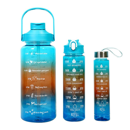 3-Piece Transparent Motivational Water Bottles with Time Markings - Blue