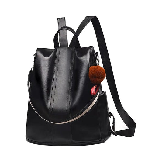 Womens PU Leather Anti-theft Backpack School Bags Travel Backpack - Black