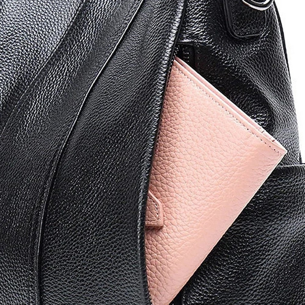 Womens PU Leather Anti-theft Backpack School Bags Travel Backpack - Black
