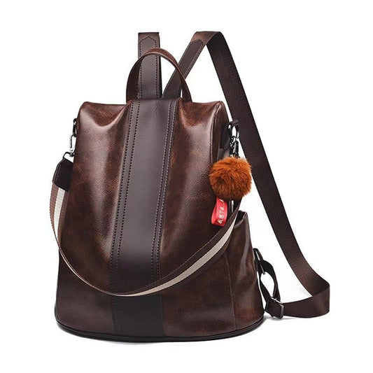 Womens PU Leather Anti-theft Backpack School Bags Travel Backpack - Brown