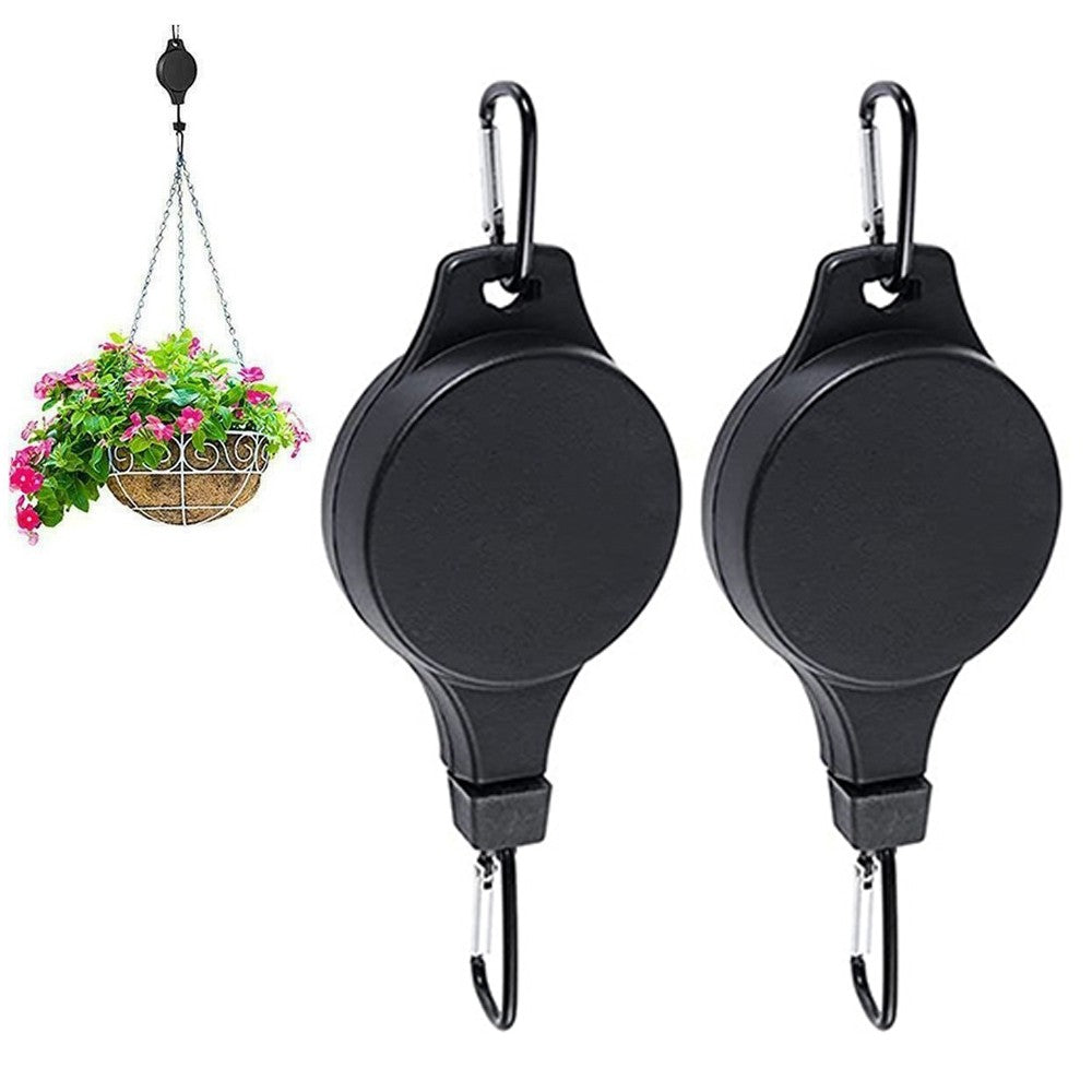 2Pcs Retractable Plant Pulley Hanging Basket Hanger Pull Down Planter Hanger Hook Black