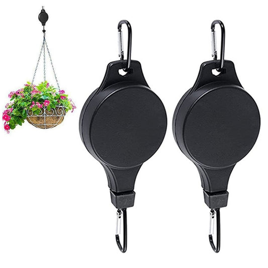 2Pcs Retractable Plant Pulley Hanging Basket Hanger Pull Down Planter Hanger Hook Black