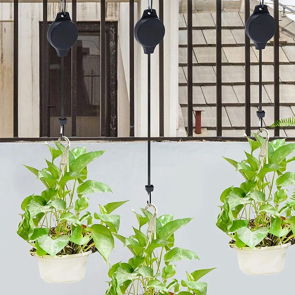 2Pcs Retractable Plant Pulley Hanging Basket Hanger Pull Down Planter Hanger Hook Black