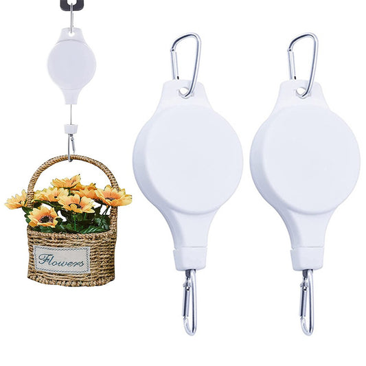 2Pcs Retractable Plant Pulley Hanging Basket Hanger Pull Down Planter Hanger Hook White