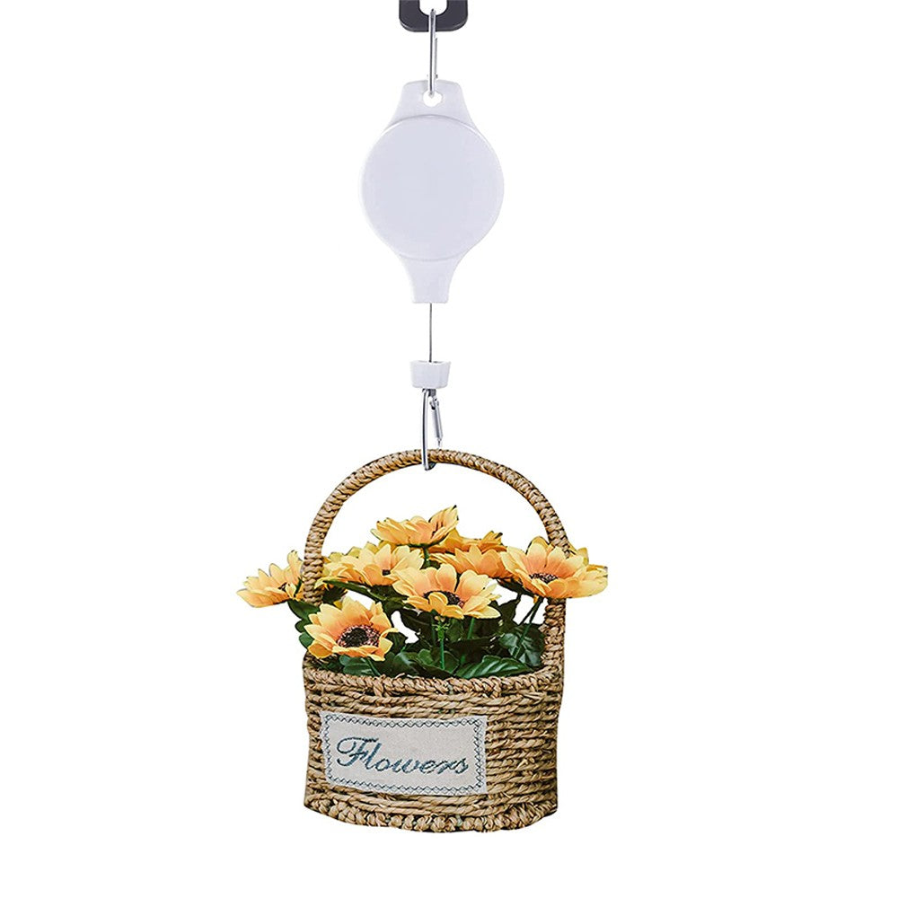 2Pcs Retractable Plant Pulley Hanging Basket Hanger Pull Down Planter Hanger Hook White