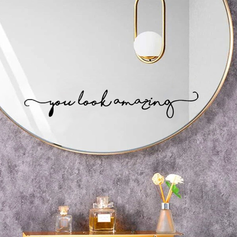 2Pcs You Look Amazing Mirror Decal Vinyl Decal Bathroom Shower Door Decal Wall Sticker Black
