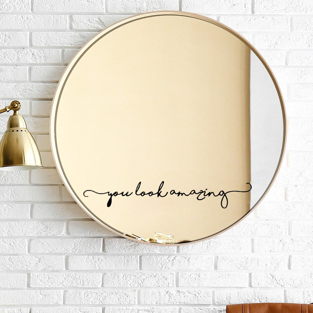 2Pcs You Look Amazing Mirror Decal Vinyl Decal Bathroom Shower Door Decal Wall Sticker Black