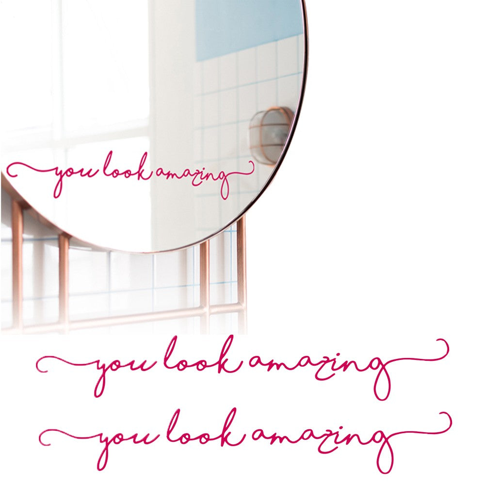 2Pcs You Look Amazing Mirror Decal Vinyl Decal Bathroom Shower Door Decal Wall Sticker Rose Red