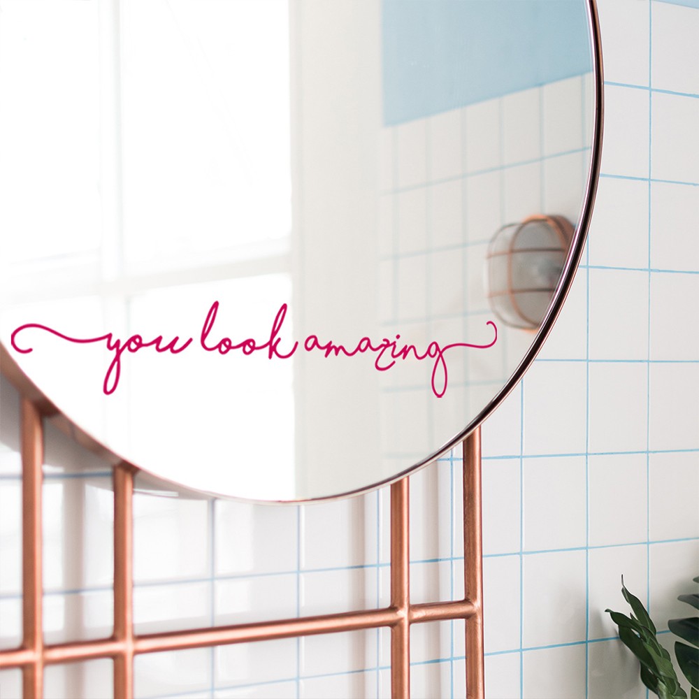2Pcs You Look Amazing Mirror Decal Vinyl Decal Bathroom Shower Door Decal Wall Sticker Rose Red
