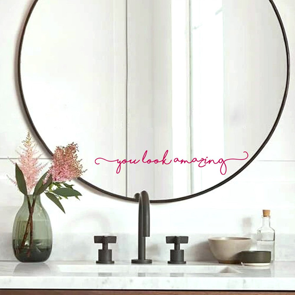 2Pcs You Look Amazing Mirror Decal Vinyl Decal Bathroom Shower Door Decal Wall Sticker Rose Red
