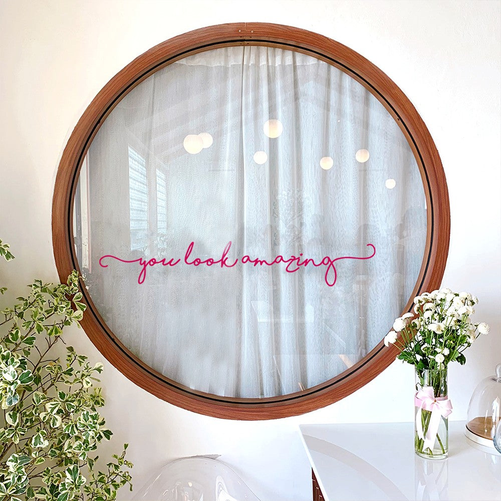 2Pcs You Look Amazing Mirror Decal Vinyl Decal Bathroom Shower Door Decal Wall Sticker Rose Red