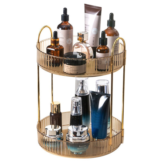 2-Tier Rotating Makeup Organizer Cosmetics Storage Spinning Holder Rack Amber