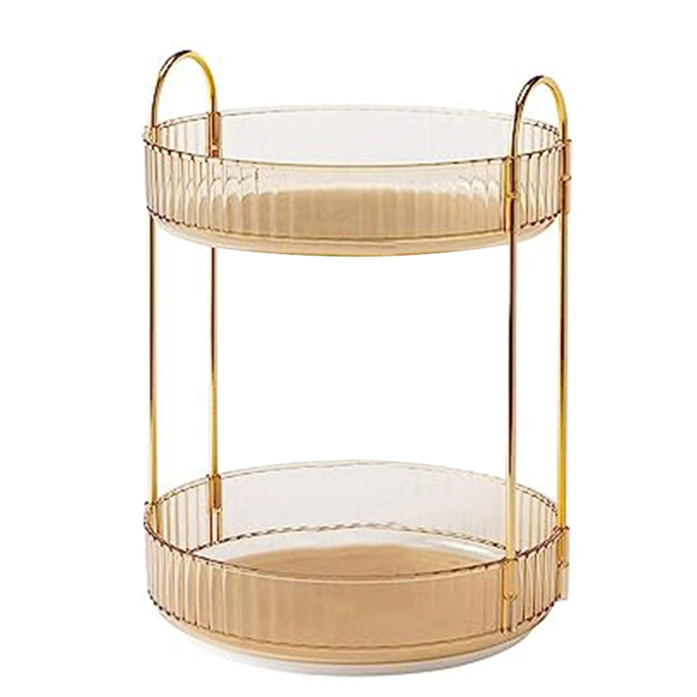 2-Tier Rotating Makeup Organizer Cosmetics Storage Spinning Holder Rack Amber