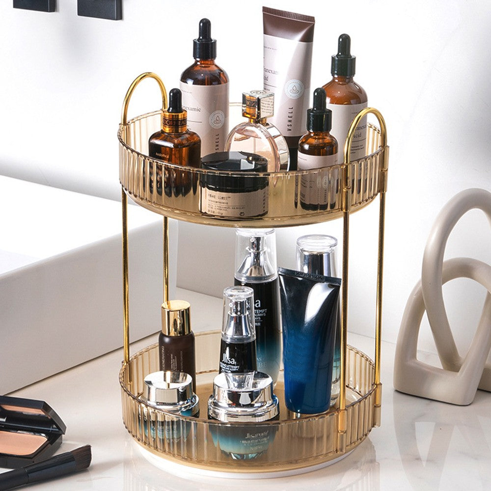 2-Tier Rotating Makeup Organizer Cosmetics Storage Spinning Holder Rack Amber