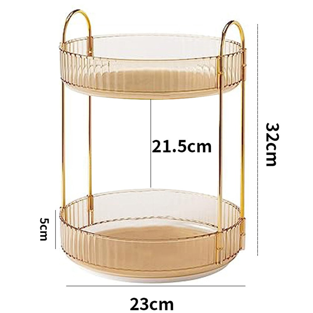 2-Tier Rotating Makeup Organizer Cosmetics Storage Spinning Holder Rack Amber