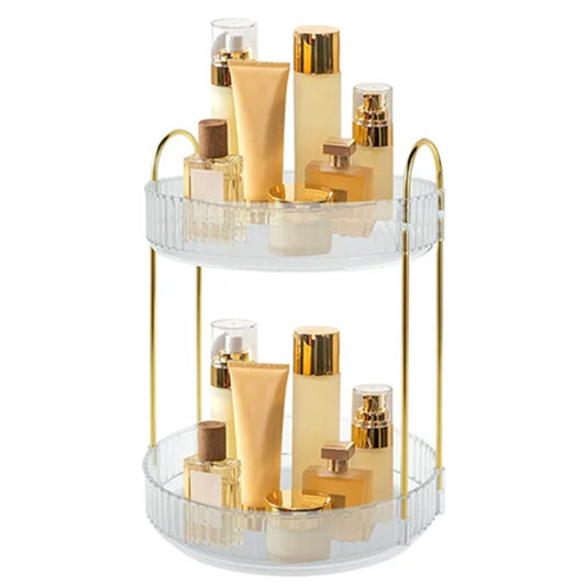 2-Tier Rotating Makeup Organizer Cosmetics Storage Spinning Holder Rack Clear