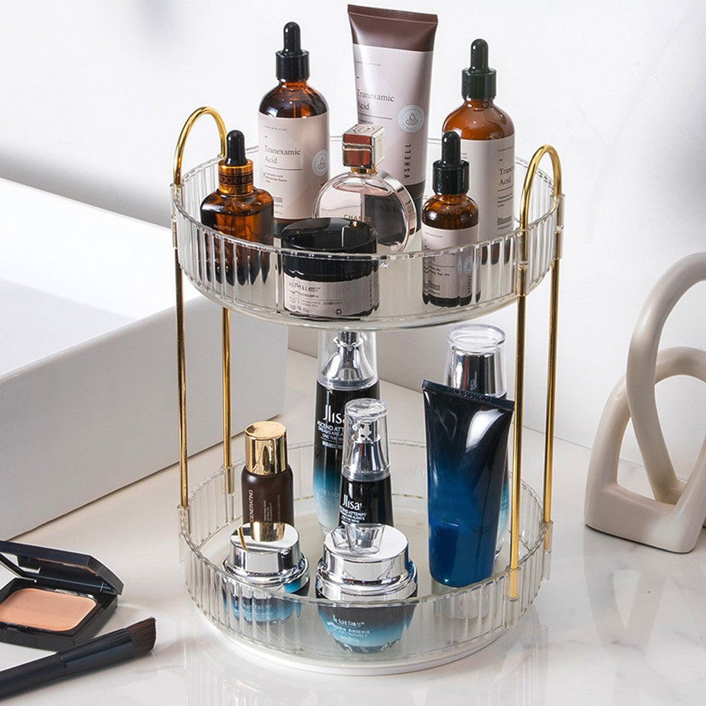 2-Tier Rotating Makeup Organizer Cosmetics Storage Spinning Holder Rack Clear