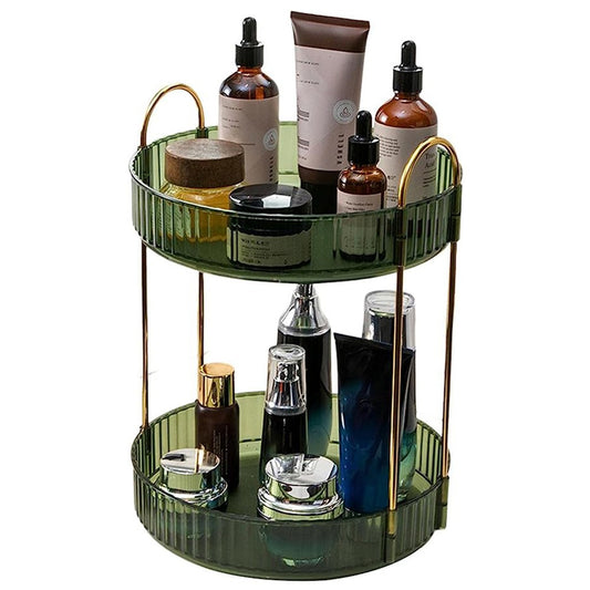 2-Tier Rotating Makeup Organizer Cosmetics Storage Spinning Holder Rack Green