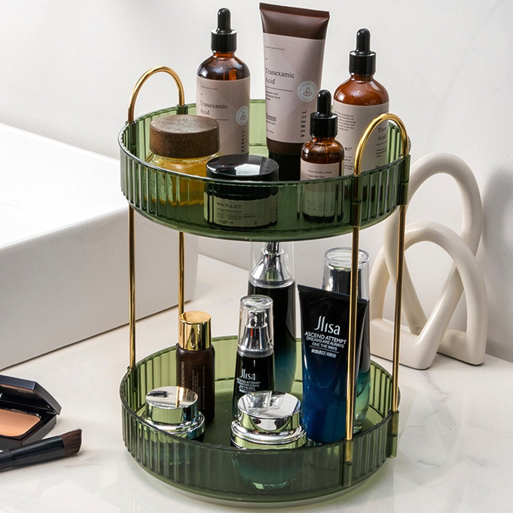 2-Tier Rotating Makeup Organizer Cosmetics Storage Spinning Holder Rack Green