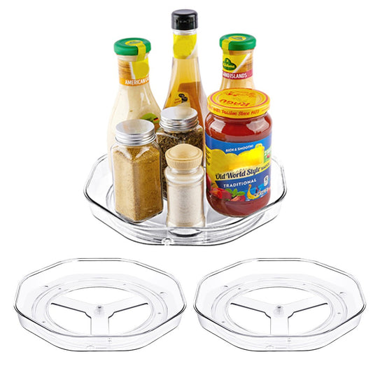 2Pcs Lazy Susan Turntable Kitchen Spice Holder Rotating Storage Tray Organizer