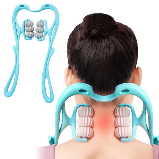 6-Roller Hand Neck Shoulder Massager Handheld Massager Blue