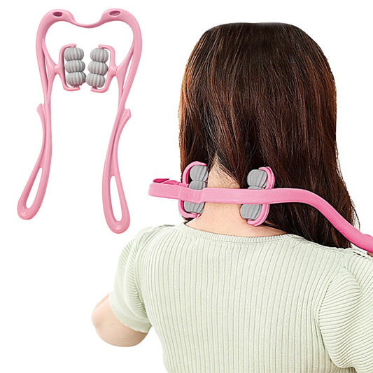 6-Roller Hand Neck Shoulder Massager Handheld Massager Pink