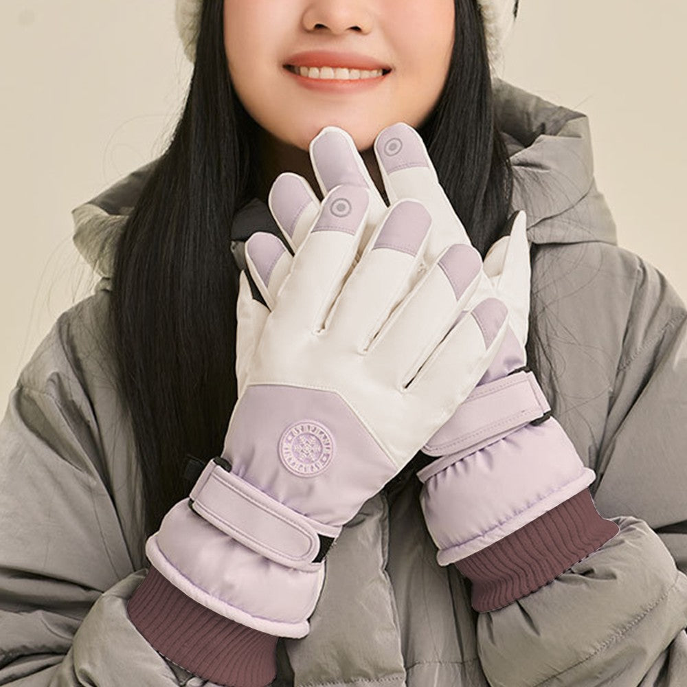 Womens Winter Warm Ski Gloves Touch Screen Snow Gloves Plush Riding Gloves Purple