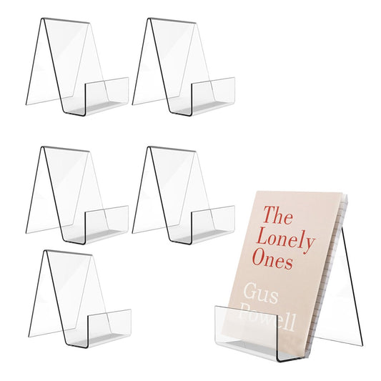 5Pcs Clear Acrylic Book Stand with Ledge Picture Display Easel CDs Phone Holder