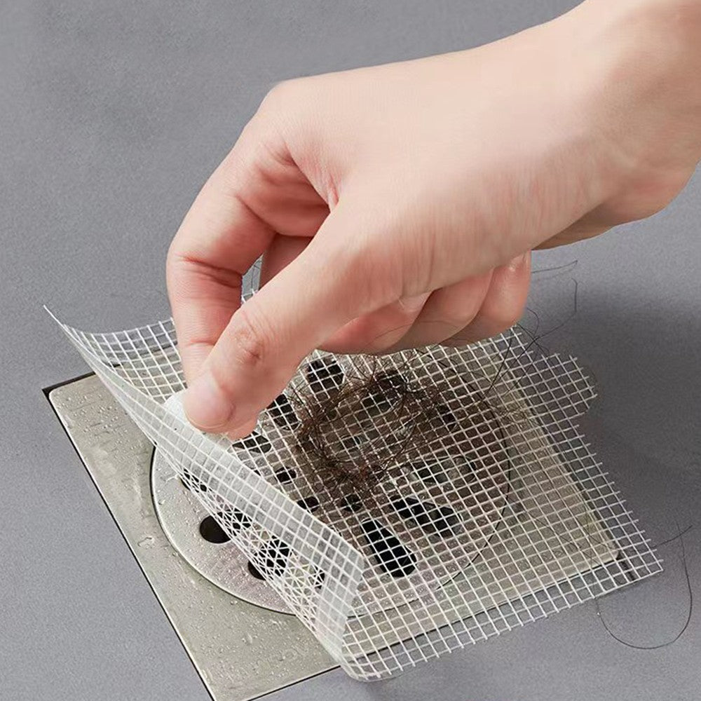 10Pcs Square Disposable Drain Hair Catcher Self-adhesive Mesh Stickers for Shower Drain Cover