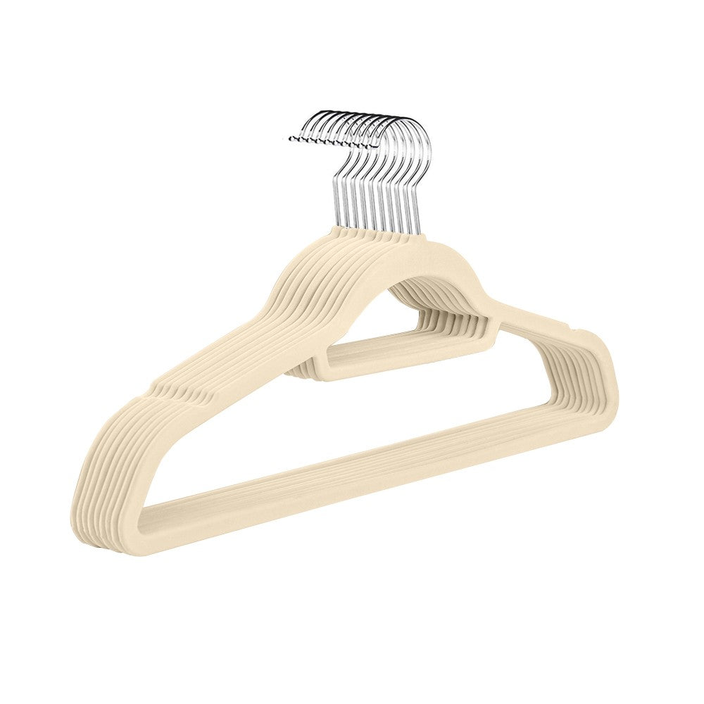 10Pcs Flocked Clothes Hanger Anti-Slip Coat Hanger with Swivel Hook Beige