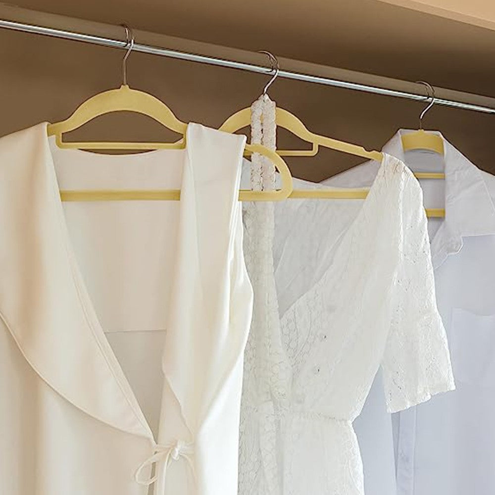 10Pcs Flocked Clothes Hanger Anti-Slip Coat Hanger with Swivel Hook Beige